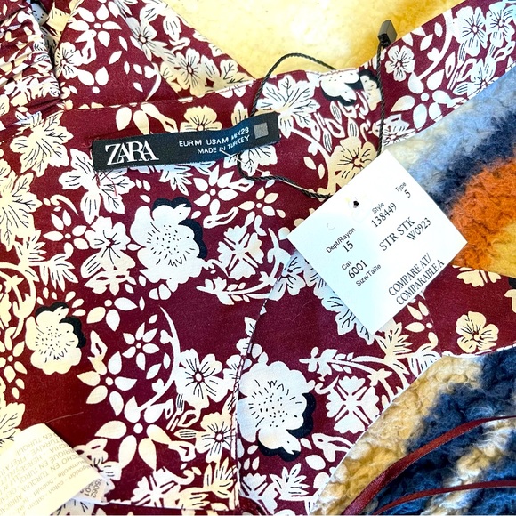 Zara Floral Crop Top Bralette Oversized Buckle Smocked Sleeveless Red White Sz M - Picture 8 of 8